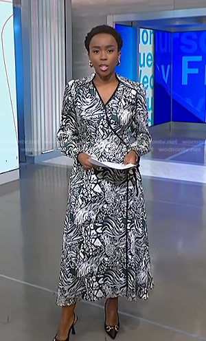 Zinhle Essamuah’s green animal print wrap dress on NBC News