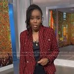 Zinhle’s red houndstooth blazer on NBC News Daily