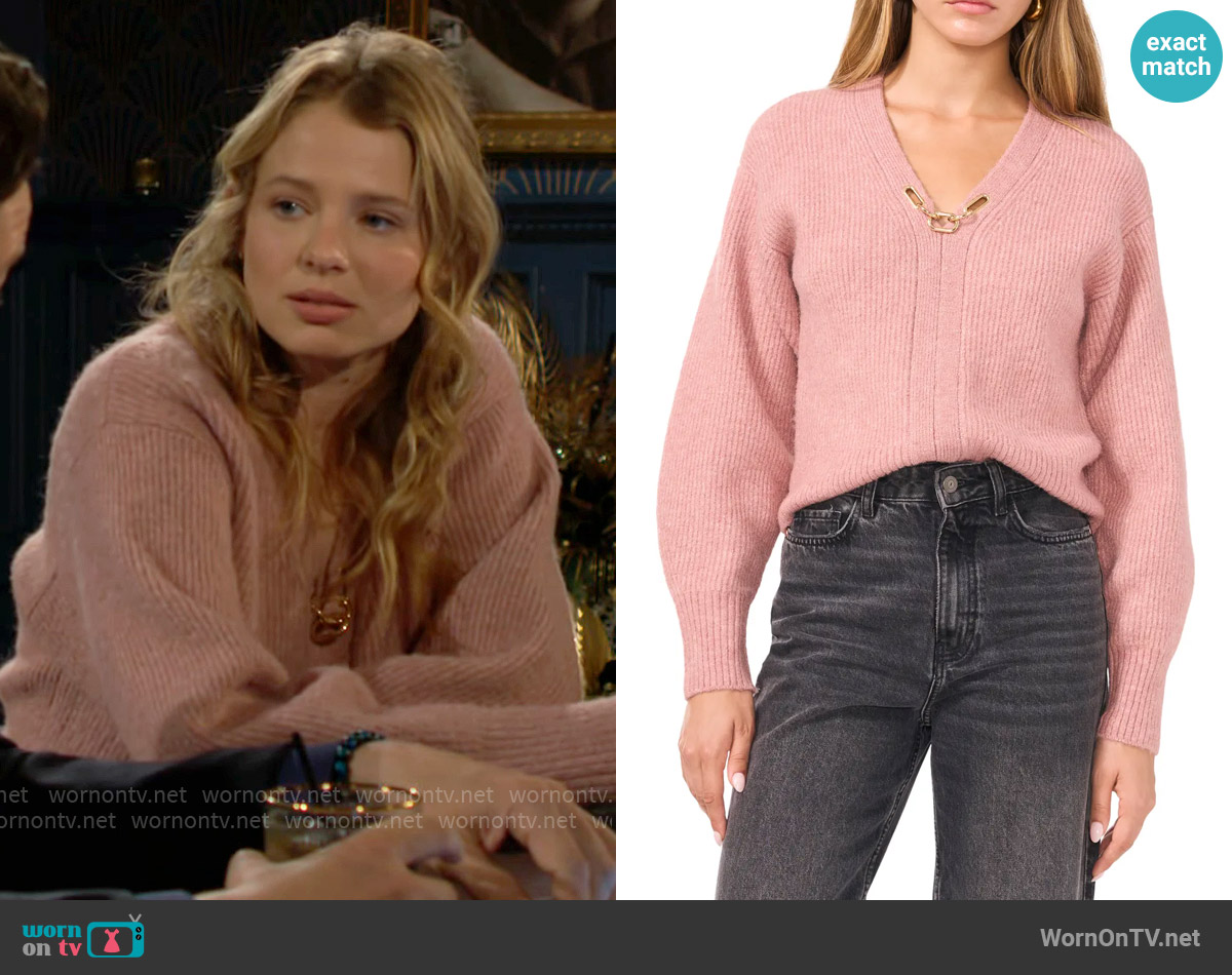 1.State Chain Detail Sweater in Cedar Rose worn by Summer Newman (Allison Lanier) on The Young and the Restless