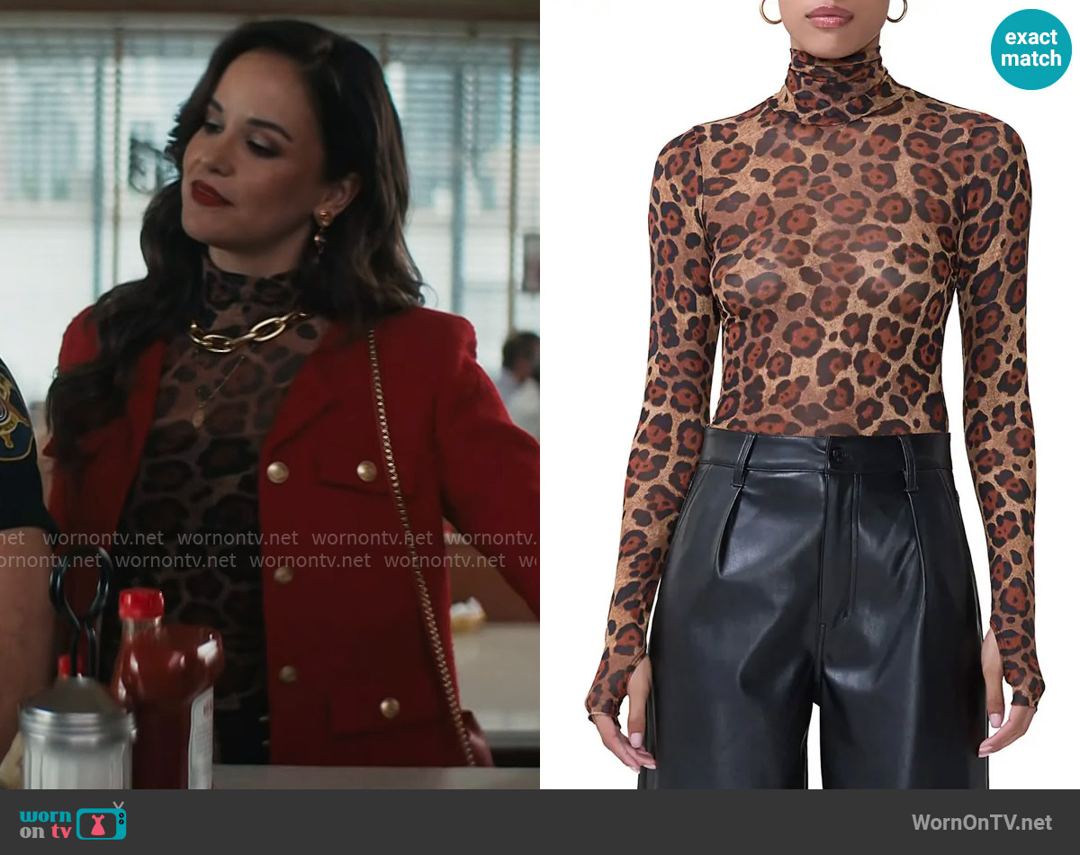 AFRM Zadie Top in Cocoa Leopard worn by Birdie (Melissa Fumero) on Grosse Pointe Garden Society