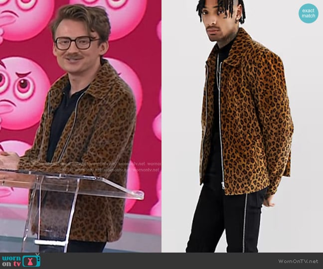 Asos Zip Through Coach in leopard print worn by Sean Hickey on Today