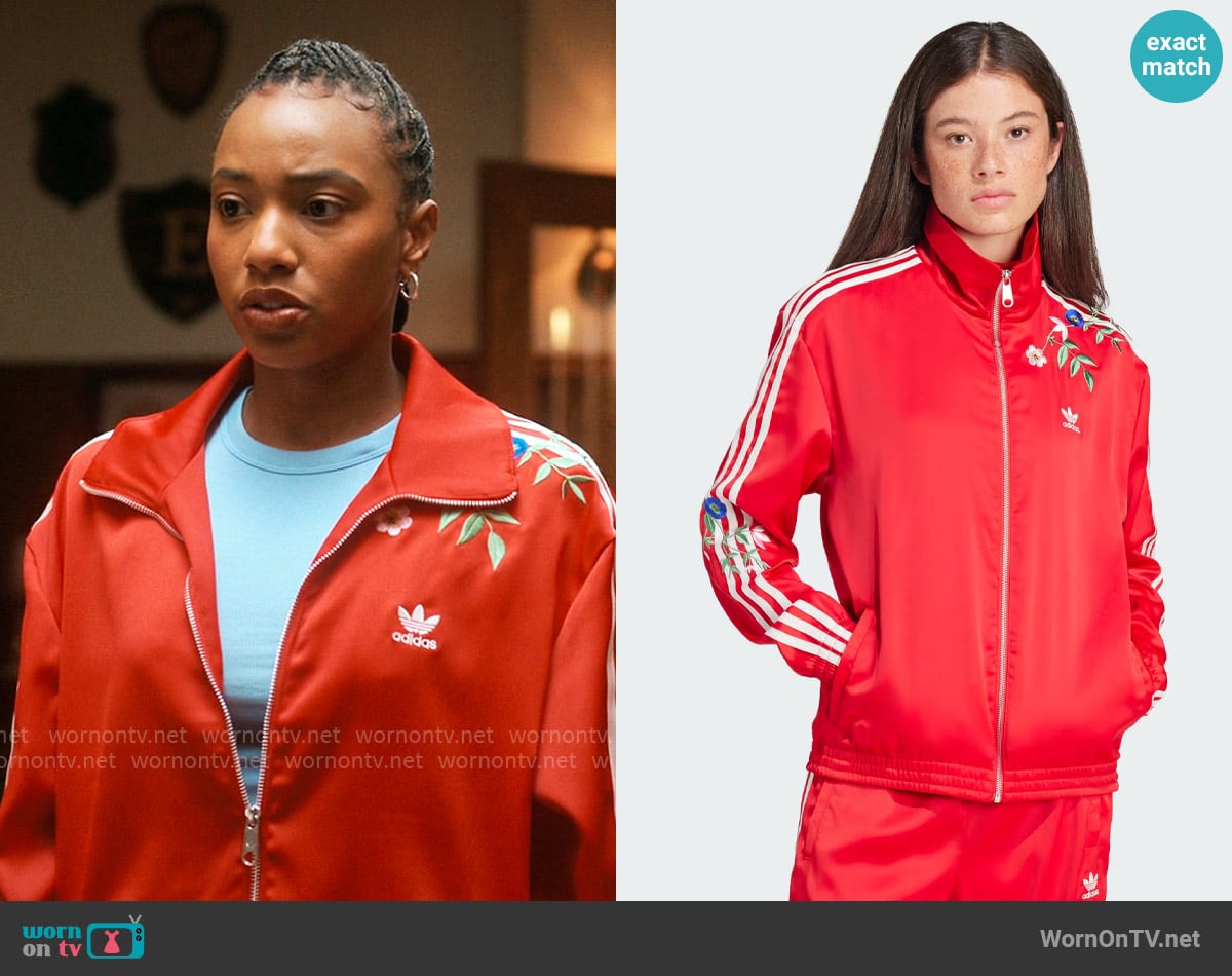 Adidas Graphics Floral Firebird Track Top worn by Whitney Chase (Alyah Chanelle Scott) on The Sex Lives of College Girls