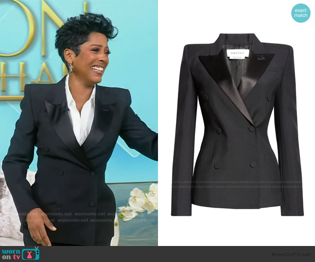 Alexander McQueen Stacked Shoulder Wool & Mohair Blazer worn by Tamron Hall on Tamron Hall Show