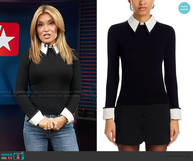 Alice + Olivia Porla Collared Sweater worn by Kit Hoover on Access Hollywood