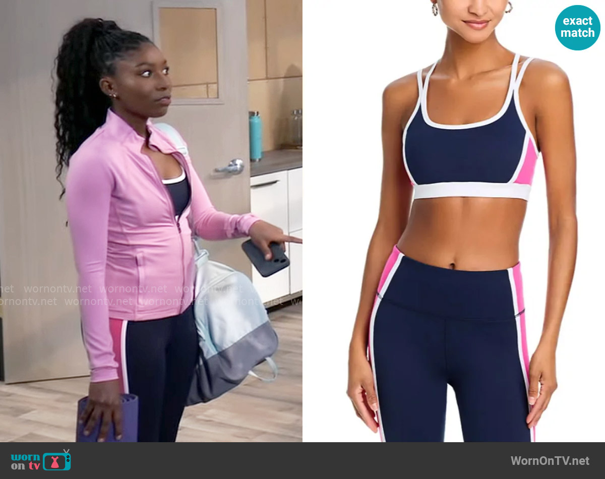 Aqua Toned Out Double Strap Color Block Sports Bra in Raspberry worn by Trina Robinson (Tabyana Ali) on General Hospital