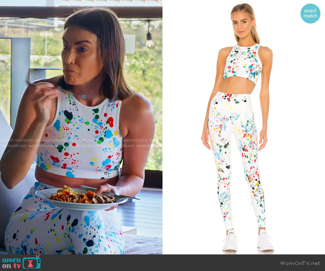 Splits59 Cropped Top in Off White Splatter worn by Bronwyn Newport on The Real Housewives of Salt Lake City