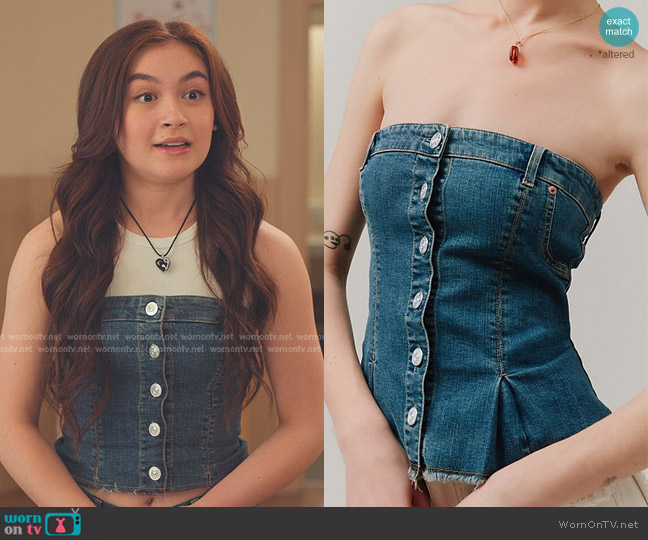BDG Denim Lace-Up Tube Top in Indigo worn by Katherine Song-Covey (Anna Cathcart) on XO Kitty