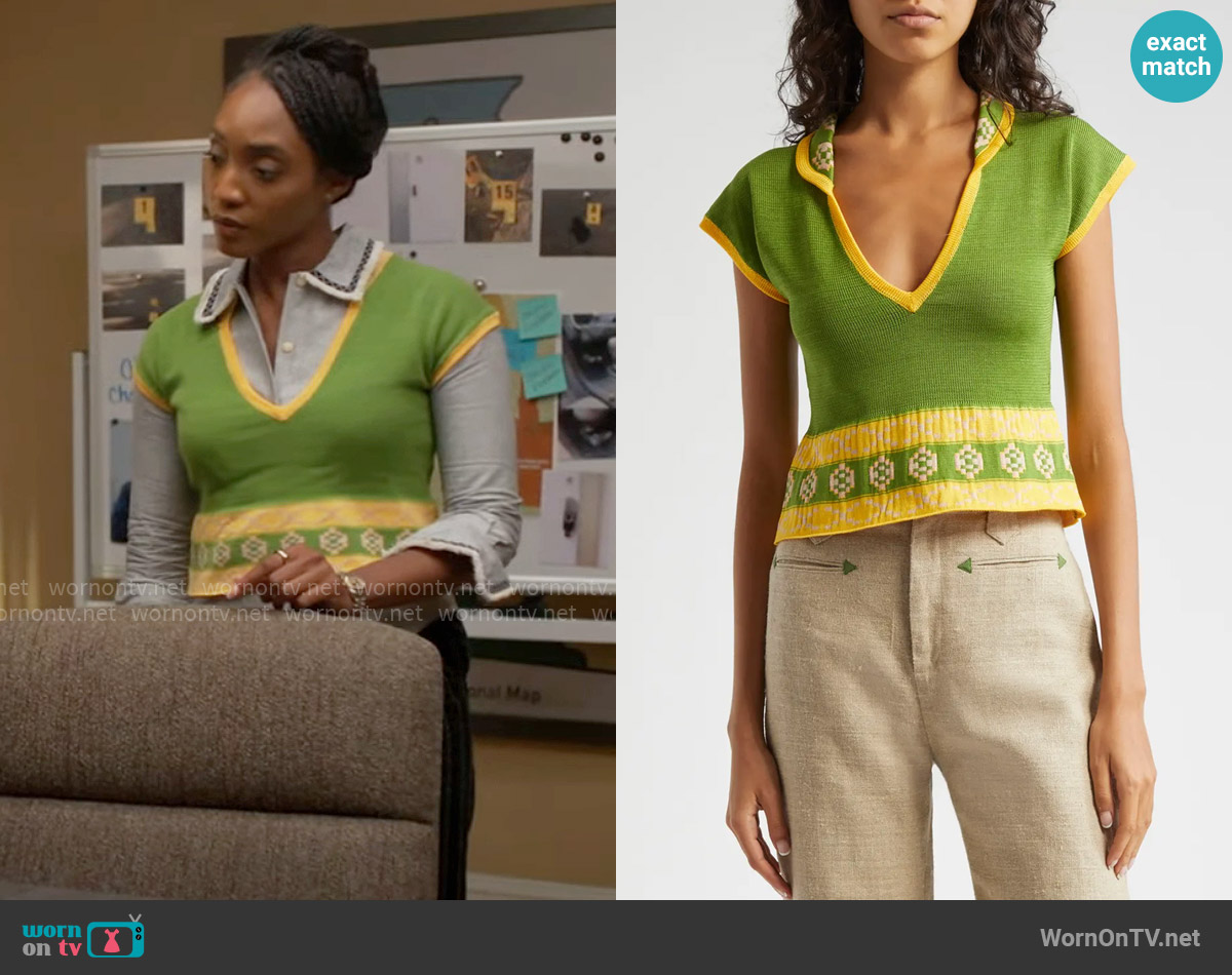 Bode Wellfleet Jacquard Top worn by Faith Mitchell (Iantha Richardson) on Will Trent
