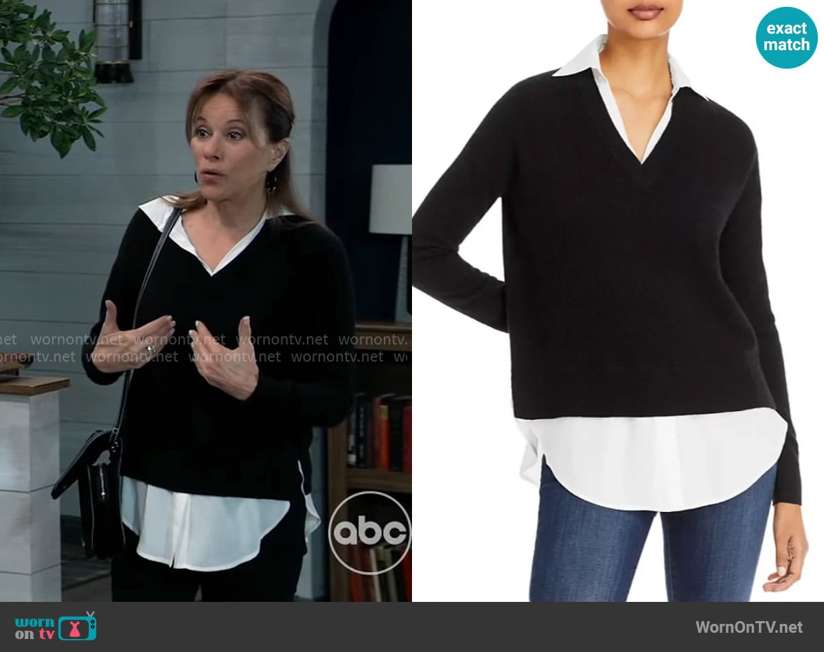 C by Bloomingdales Layered Look Cashmere Sweater in Black worn by Alexis Davis (Nancy Lee Grahn) on General Hospital