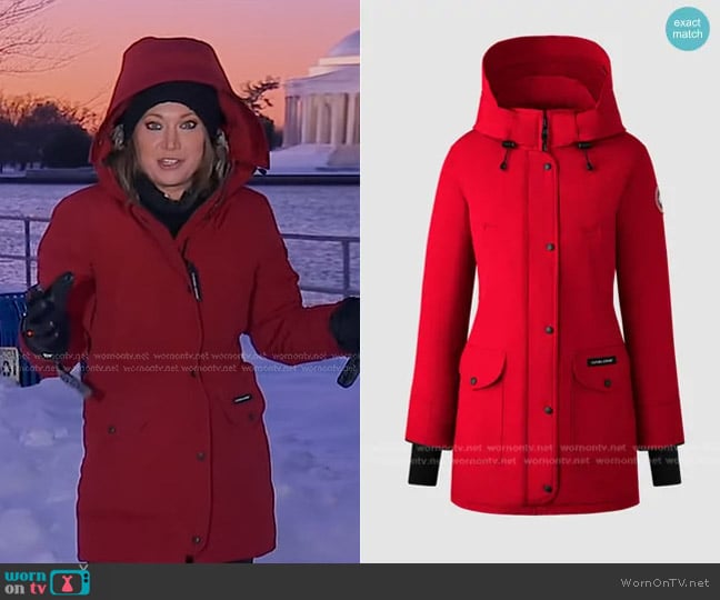 Canada Goose Trillium Parka in Red worn by Ginger Zee on Good Morning America
