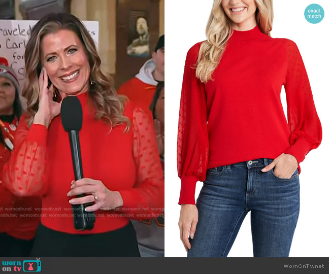 Cece Long Sleeve Mock Neck Clip Sleeve Sweater in Luminous Red worn by Caitlin Knute on Today