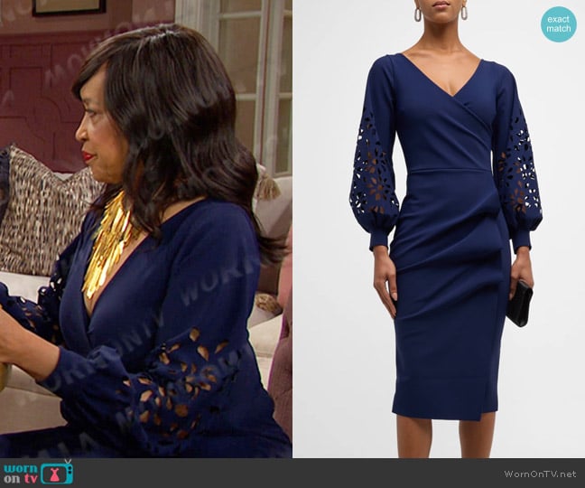 Chiara Boni La Petite Robe Gallilia Cutout Ruffle Sheath Midi Dress worn by Paulina Price (Jackée Harry) on Days of our Lives