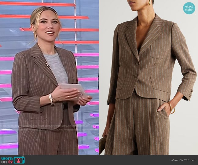 Dries van Noten Cropped Striped Linen-blend Blazer worn by Scarlett Johansson on Today