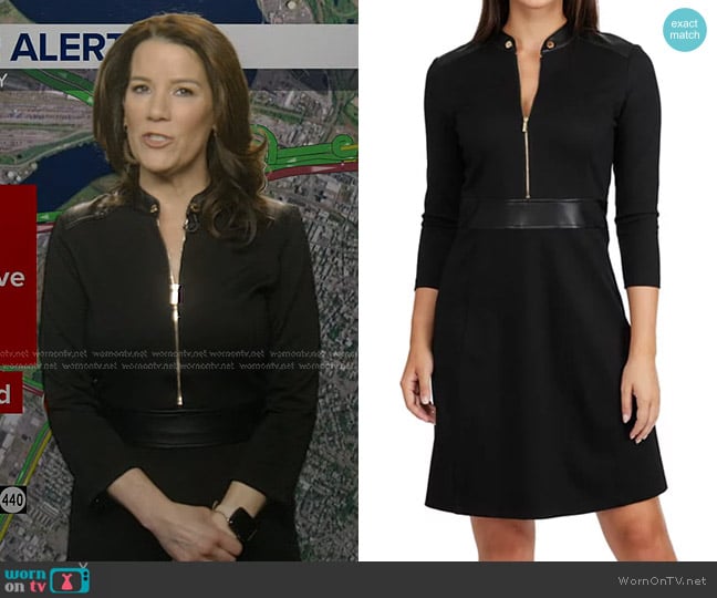 Ellen Tracy Ponte Faux Leather Mix Media Dress worn by Heather O’Rourke on Good Morning America