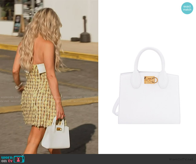 Ferragamo Studio Box Mini Leather Top-Handle Bag worn by Madison LeCroy on Southern Charm