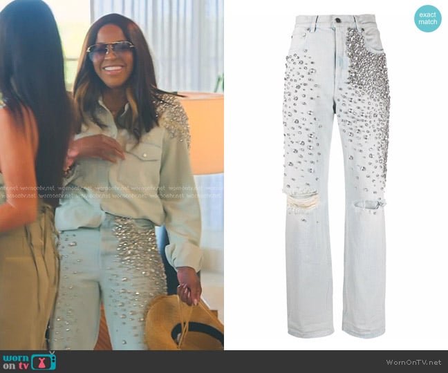 Golden Goose Kim Bleached Jeans with Crystals worn by Mary Cosby on The Real Housewives of Salt Lake City