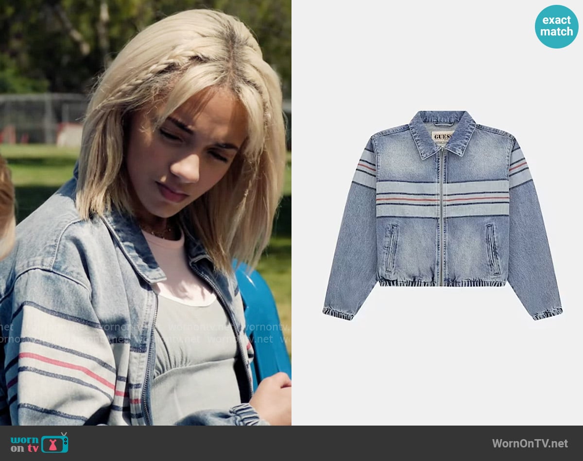 Guess Go Chest Denim Bomber Jacket worn by Ava (Amirah J) on High Potential