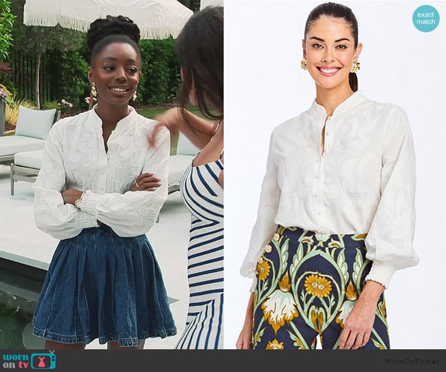 Mestiza Iman Barong Top in Embroidered Linen worn by Venita Aspen on Southern Charm