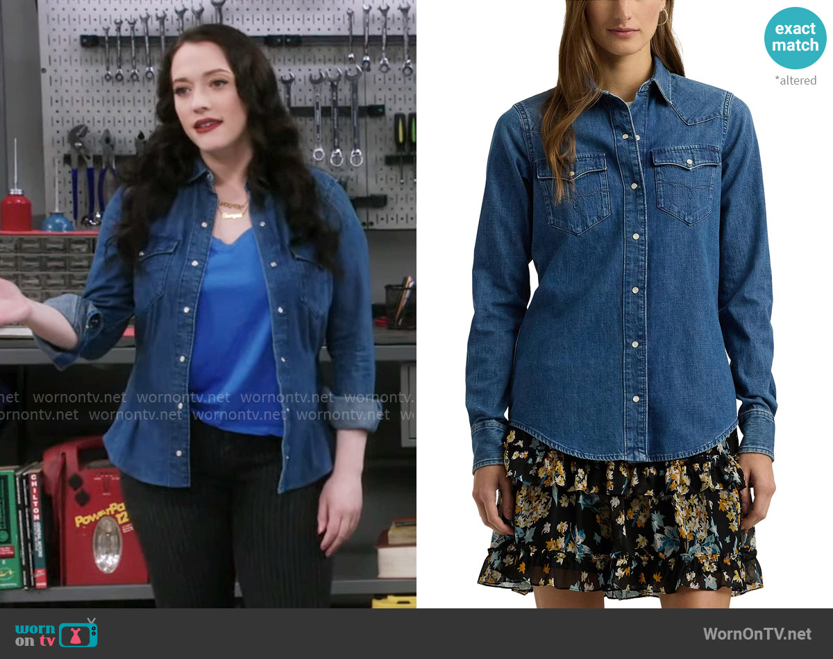 LAUREN Ralph Lauren Western Inspired Button Front Long Sleeve Blouse worn by Riley (Kat Dennings) on Shifting Gears