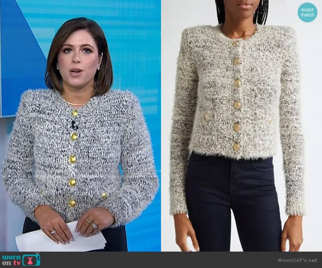 L'Agence Una Crop Eyelash Tweed Cardigan worn by Chloe Melas on Today