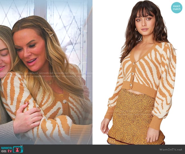 Lost + Wander Joey Cardigan in Cream/Caramel worn by Heather Gay on The Real Housewives of Salt Lake City