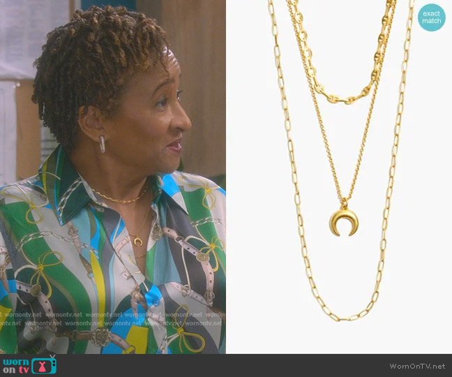 Madewell Mixed Chain Chunky Crescent Moon Necklace Set worn by Lucretia Turner (Wanda Sykes) on The Upshaws