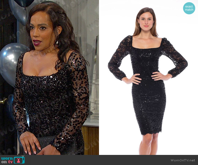Marina Long Sleeve Sequin Lace Short Dress worn by Jada Hunter (Elia Cantu) on Days of our Lives