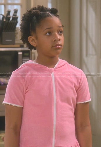 Maya’s pink terry zip up dress on The Upshaws
