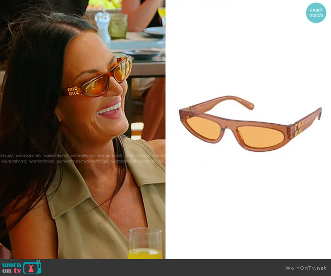 Miu Miu 56mm Irregular Sunglasses worn by Lisa Barlow on The Real Housewives of Salt Lake City