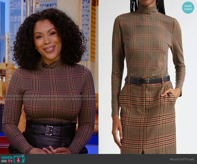 Veronica Beard Nate Plaid Turtleneck Top worn by Shirleen Allicot on Good Morning America