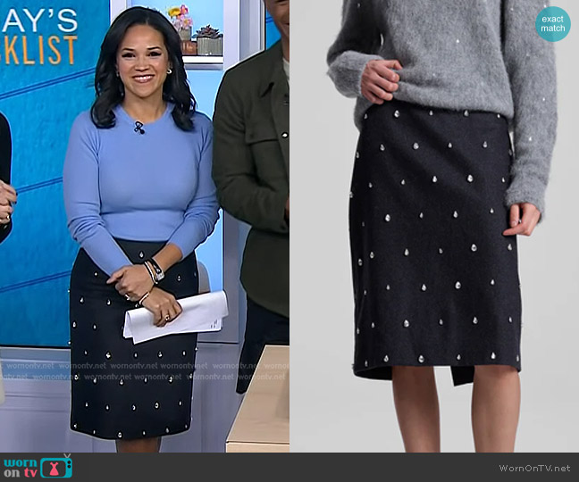 A.L.C. Opal Rhinestone Pencil Skirt worn by Laura Jarrett on Today