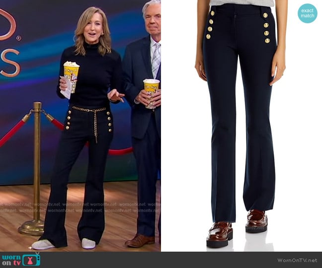 Derek Lam 10 Crosby Robertson Flare Pants in Midnight Blue worn by Lara Spencer on Good Morning America