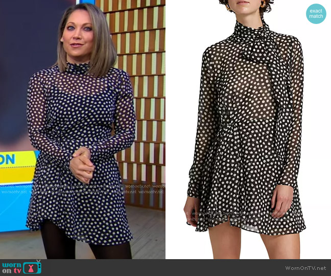 Ronny Kobo Carlotta Polka Dot Tie Minidress worn by Ginger Zee on Good Morning America