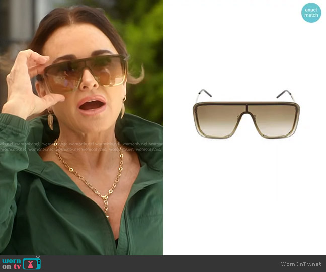 Saint Laurent New Wave 99MM Mask Sunglasses worn by Kyle Richards on The Real Housewives of Beverly Hills