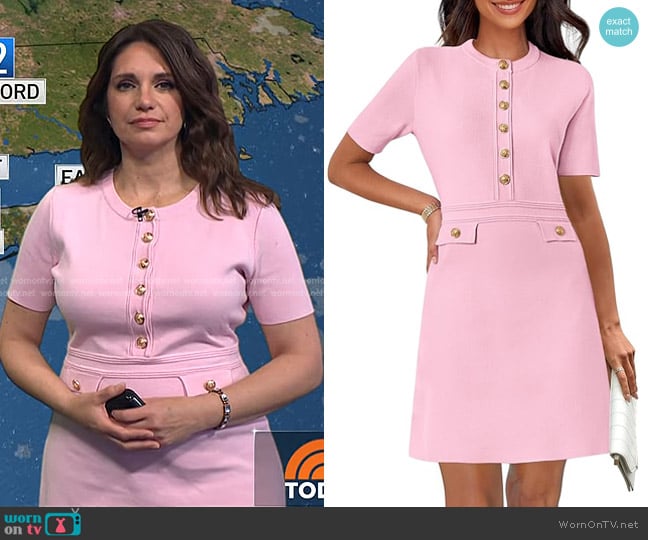 MEROKEETY Short Sleeve Bodycon Sweater Dress in Light Pink worn by Maria Larosa on Today