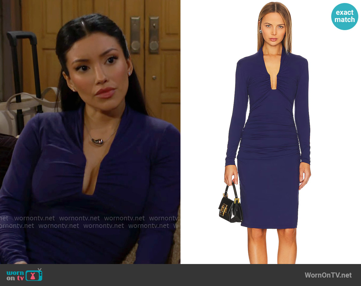Susana Monaco Gathered Long Sleeve Dress worn by Audra Charles (Zuleyka Silver) on The Young and the Restless