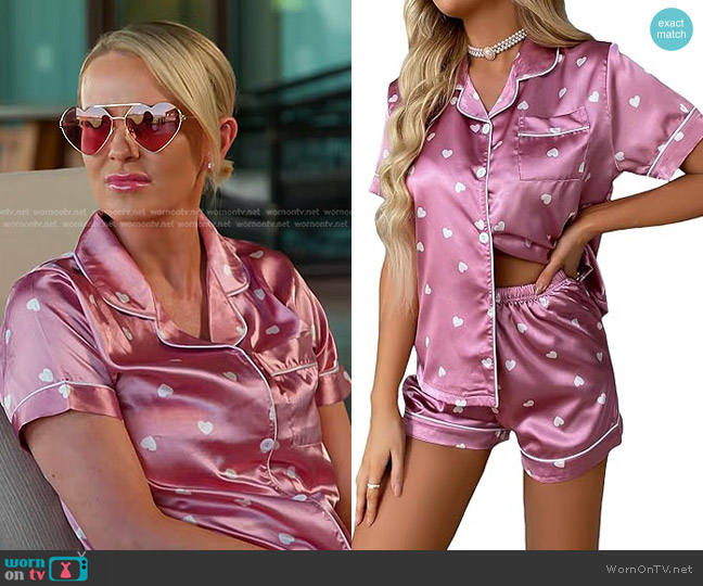 WDIRARA Satin Short Sleeve Shirt and Shorts Set worn by Whitney Rose on The Real Housewives of Salt Lake City
