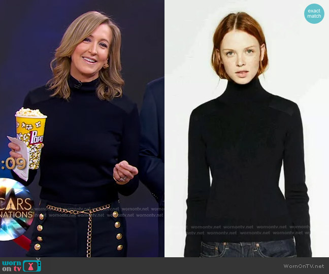 Zara Military Sweater with Shoulder Patch worn by Lara Spencer on Good Morning America