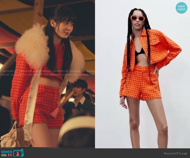 Zara Houndstooth Cropped Jacket