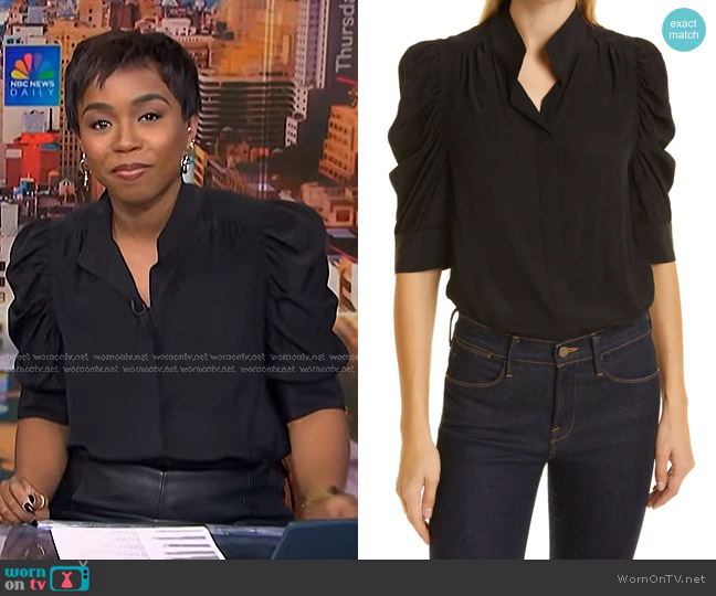 Frame Gillian Silk Collared Puff-Sleeve Top worn by Zinhle Essamuah on NBC News Daily