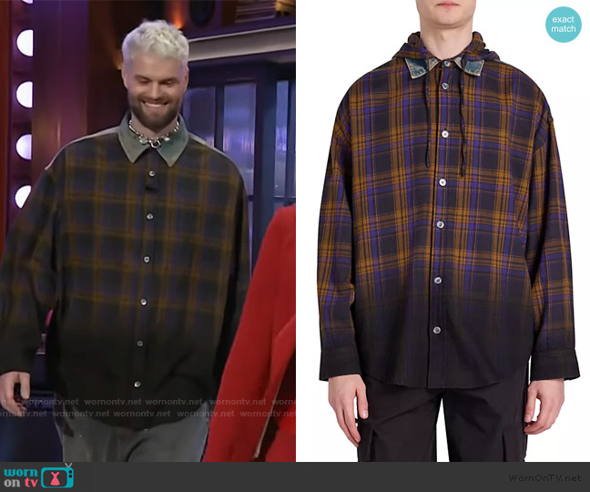 Acne Studios Saffia Check Cotton Flannel Shirt worn by Tucker Halpern on The Kelly Clarkson Show