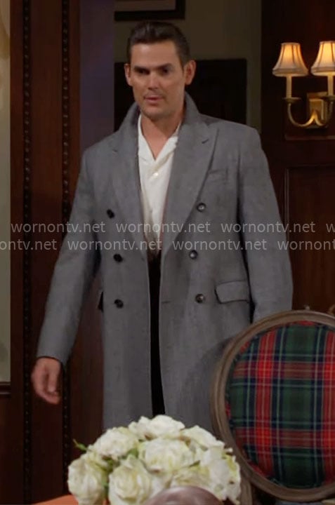 Adam’s double breasted herringbone coat on The Young and the Restless