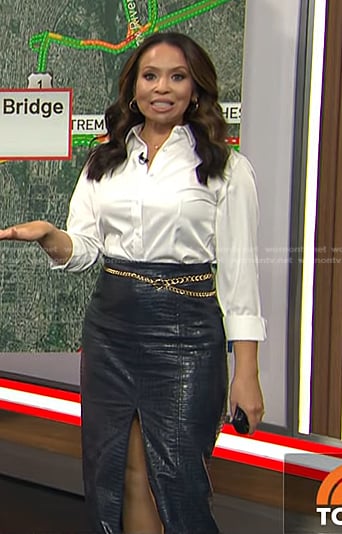Adelle’s navy crocodile pencil skirt on Today