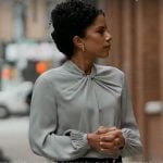 Adriana Diaz’s sage green twist-neck blouse on CBS Mornings