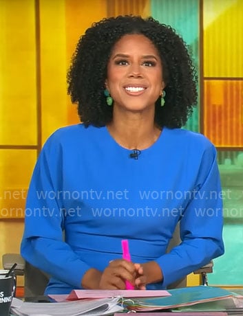 Adriana Diaz’s blue long sleeved midi dress on CBS Mornings