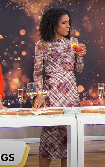 Adriana Diaz’s floral and plaid midi dress on CBS Mornings