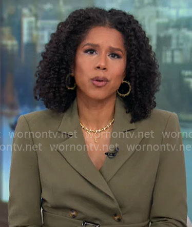 Adriana Diaz’s olive green belted blazer on CBS Mornings