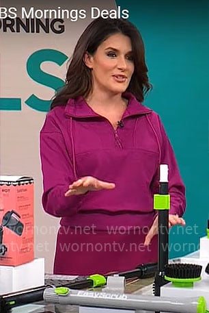 Adriane Kiss’s magenta zip sweatshirt on CBS Mornings