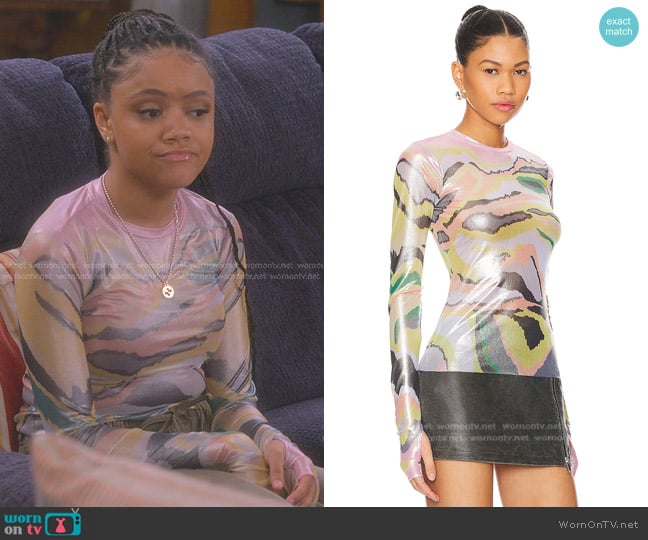 AFRM Kaylee Top in Soft Linear Abstract worn by Aaliyah Upshaw (Khali Spraggins) on The Upshaws