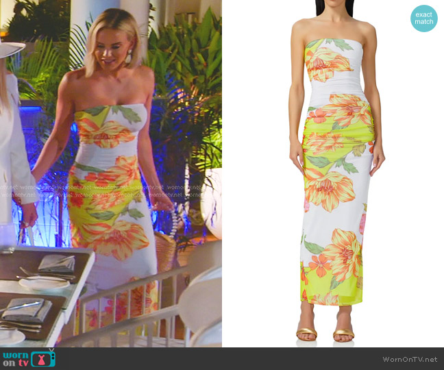 AFRM Marlo Ruched Strapless Dress worn by Whitney Rose on The Real Housewives of Salt Lake City